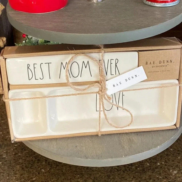 NEW 2 Piece SET Rae Dunn BEST MOM EVER / LOVE Desk Plaque & Tray Office/Organize - Picture 8 of 14